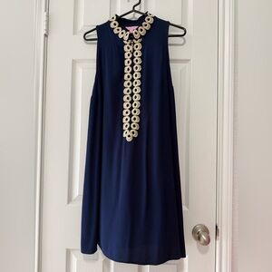 LILLY PULITZER JANE SHIFT DRESS NAVY BLUE AND GOLD EUC SIZE 12